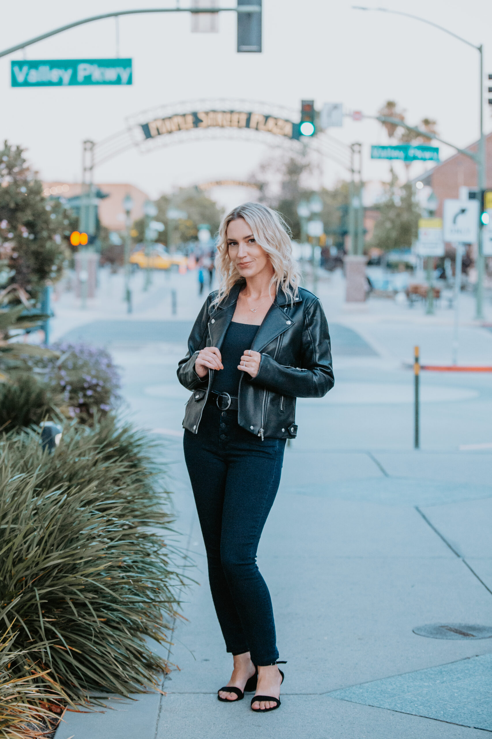 Jaquelyn Wahidi poses in a leather jacket.